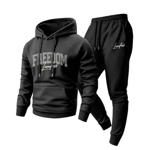 Men's casual hooded sweatshirt and pants set,Menswear suitable for couples to wear in spring and autumn, with a pullover sweatshirt paired with ankle length pants. Suitable for running and fitness. Drawstring waist pants with printed design.100% polyester