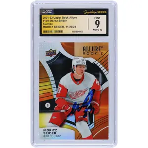 Moritz Seider Detroit Red Wings Autographed 2021-22 Upper Deck Allure Sunrise #130 CGC Fanatics Witnessed Authenticated 9/10 Rookie Card - Fanatics Authentic Certified
