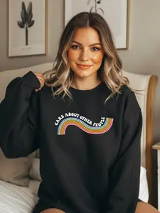 Equality Rainbow Sweatshirt, Care About Other People, Inspirational Hoodie, Graphic Sweatshirt Long Sleeve Tops Pullover,  Unisex Sweatshirts