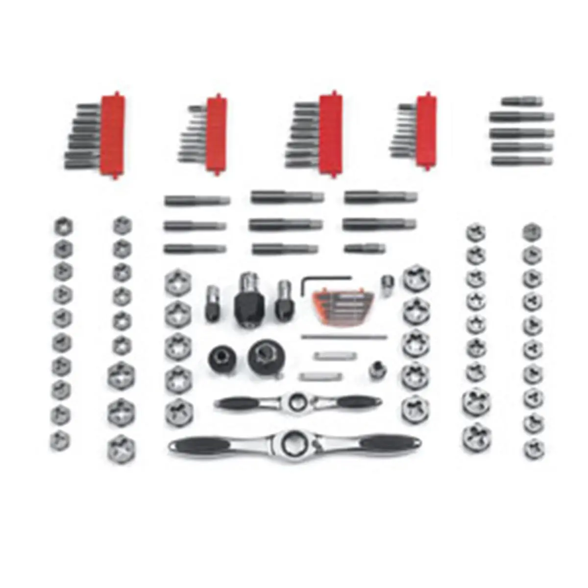 212 MAIN Ratcheting Tap and Die Tool Set (KD 82812, KD Tools) – 114-Piece SAE & Metric Combination Kit with 5-Degree Arc, Twist Lock System, Ratchet Lever, 0.375in Drive Extension, Easy Access Design, Keeps Taps Secure and Organized for Cycling Repair, Re
