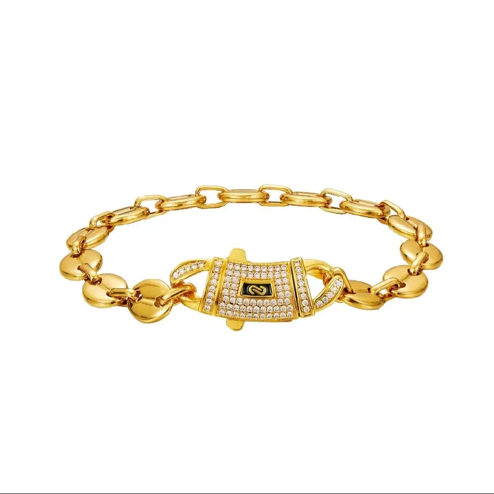 6mm Bracelet Pig 14K Gold Plated with Cubic Zirconia Accents and Secure Clasp (NOTE: AVOID LOTION AND WATER FOR CARE )