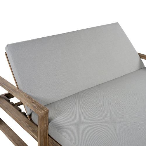 Wood-Frame Outdoor Sunbed with 4-Level Adjustable Backrest, Cushioned Seat, Armrest, 56.7"l x 76.2"w x 33.5"h, 89.2 lbs, 2-Person Lounger for Poolside, Backyard, Outdoor Daybed
