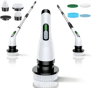 Electric Spin Scrubber for Bathroom, Shower Scrubber with Long Handle, Dual Speed Cordless Power Scrubber with 7 Brush Heads, IPX7 Waterproof for Tub, Tile, Grout & Wall Cleaning