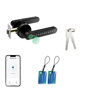 Smart Door Lock with Knob, Keyless Entry Door Locks withHandle, Fingerprint Door Knob for Bedroom/FrontDoor,Generate Passcode Remotely room office Biometricdeadbolt palm camera Door Lock with BLE password autotouch home stopper keypad code,Black