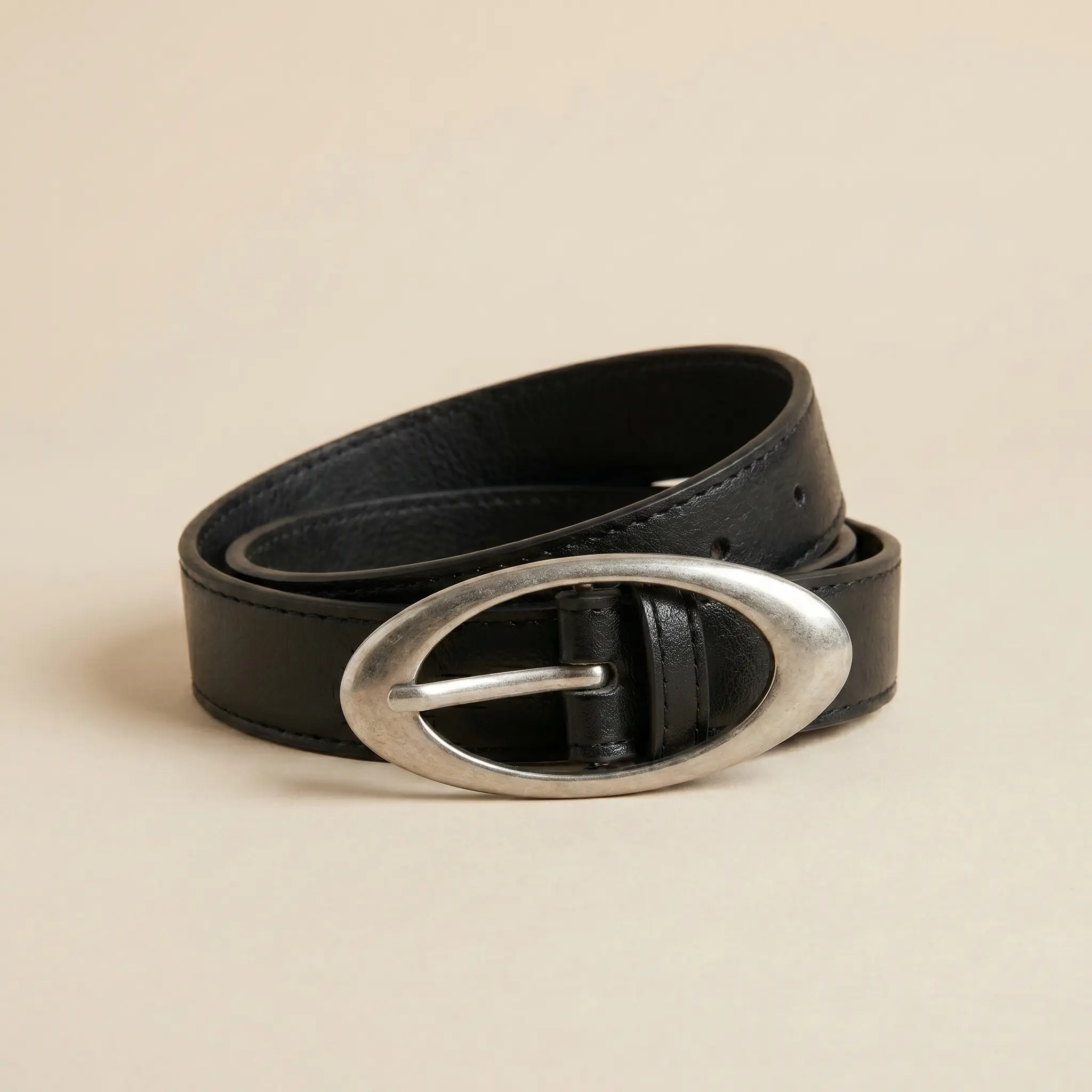 Oval Buckle Belt Vintage Y2K Leather Look Belt 25.5-36.5 Inch Waist