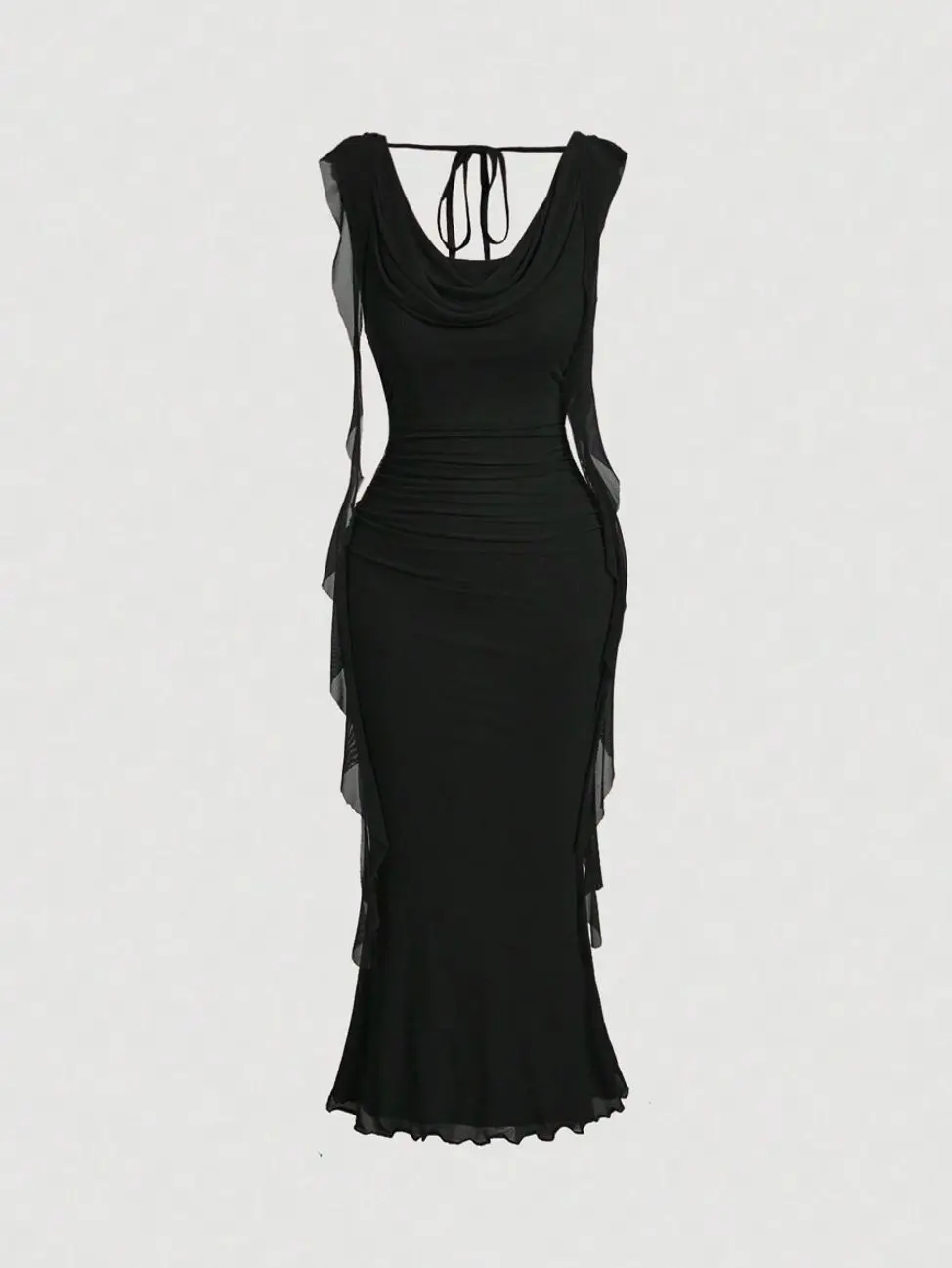 🖤 Women's Black Cut Out Midi Dress, Plunging Neck Tie Waist Dress For Parties, Date Nights And Summer Events.