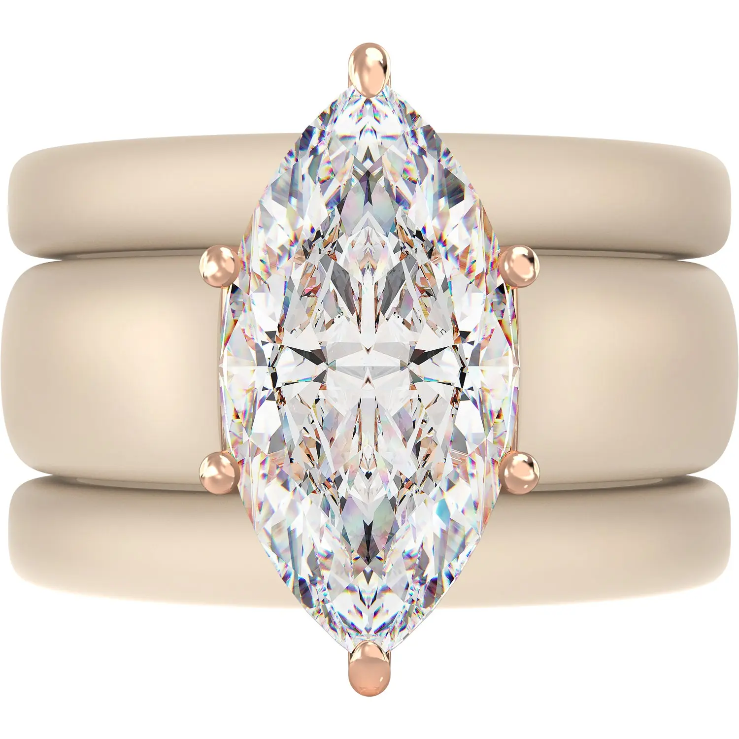 Marquise Cut CZ Silicone Ring Set for Women, 2 Thin Stackable Rings - 14×7 mm Marquise Cut CZ | Patent-Pending Design - GlowStone Collection