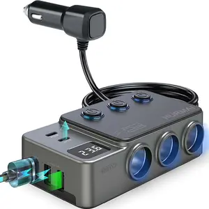 Cigarette Lighter Splitter, 8 in 1 Car Lighter Adapter, PD 35w Car Charger, 3-Socket Truck, Multi Port USB C, LED Display