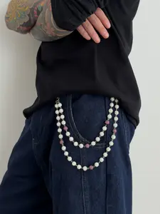 High-End Men's Pants Chain, Waist Beads with Clay Diamond Balls, Fashion Hip Hop Body Chain, Unique Handmade Curved Needle Design