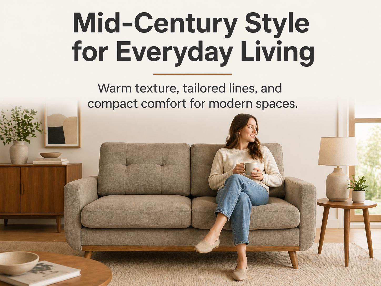 Loveseat Sofa Mid Century Modern Upholstered 2 Seat Couch with Wood Legs, Small Space Fabric Sofa for Living Room, Apartment, Bedroom, Office Loveseat Sofa Mid Century Modern Upholstered 2 Seat Couch with Wood Legs, Small Space Fabric Sofa for Living Room, Apartment, Bedroom, Office