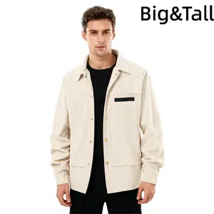 Big&Tall Plus Size Men's Corduroy Jacket, Button-Front Long-Sleeve Tops with Pockets, Stylish Menswear for Casual Outings, Coats