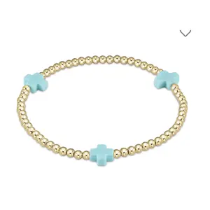 E Newton Signature Cross Pattern 3mm Bead Bracelet Mint