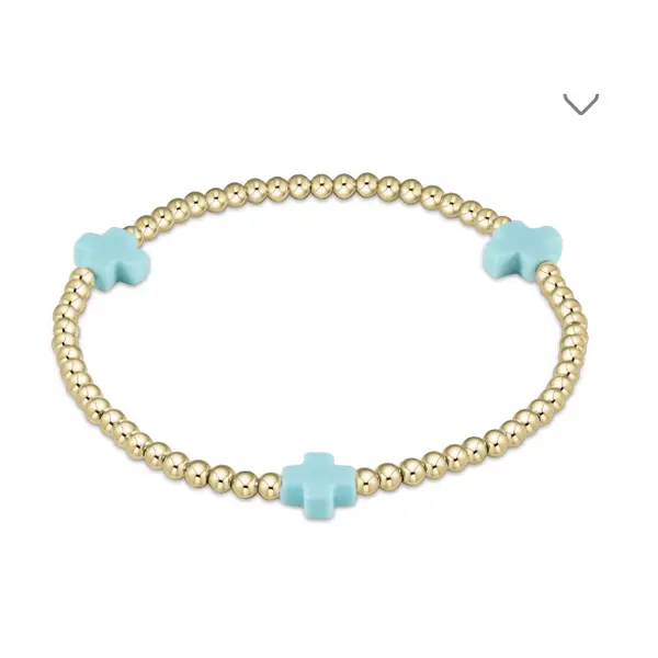 E Newton Signature Cross Pattern 3mm Bead Bracelet Mint