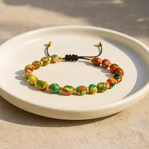 Rainbow Sea Sediment Jasper Bracelet Floral Crystal Stone Jewelry Women Gift