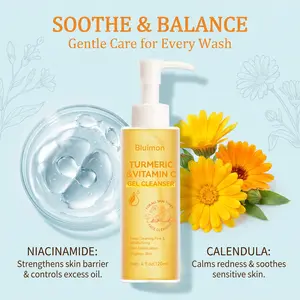 Bluimon Turmeric Facial Cleanser 120ml -Deep Cleansing Moisturizing Oil-Control Refreshing Non-Greasy No Residue Non-Tightening for Sensitive & All Skin Types - Gentle, Daily