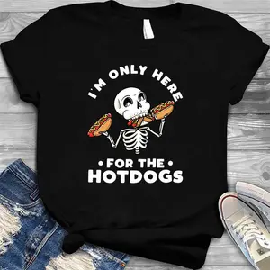 Skeleton Hot Dogs I'm Just Here For The Hotdogs Halloween T-Shirt_1