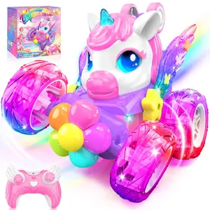 Unicorn RC Cars for Girl Toys with Glowling Crystal Wings &Eyes Lights,360°Rotation Remote Control Car Unicorn Stunt Car,Indoor Outdoor Toys Stocking Stuffers Gifts for 3 to 9+Year Old Girls
