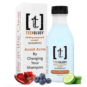 TEENOLOGY Teen Safe Shampoo to Avoid Acne - Dermatologist Recommended - No Sulfates, Parabens, or Pore-clogging Oils, Noncomedogenic, Moisturizing Haircare, Pomade Acne, Forehead or Body Acne, Hydrating Blend, Blueberry-Pomegranate Cucumber Aroma