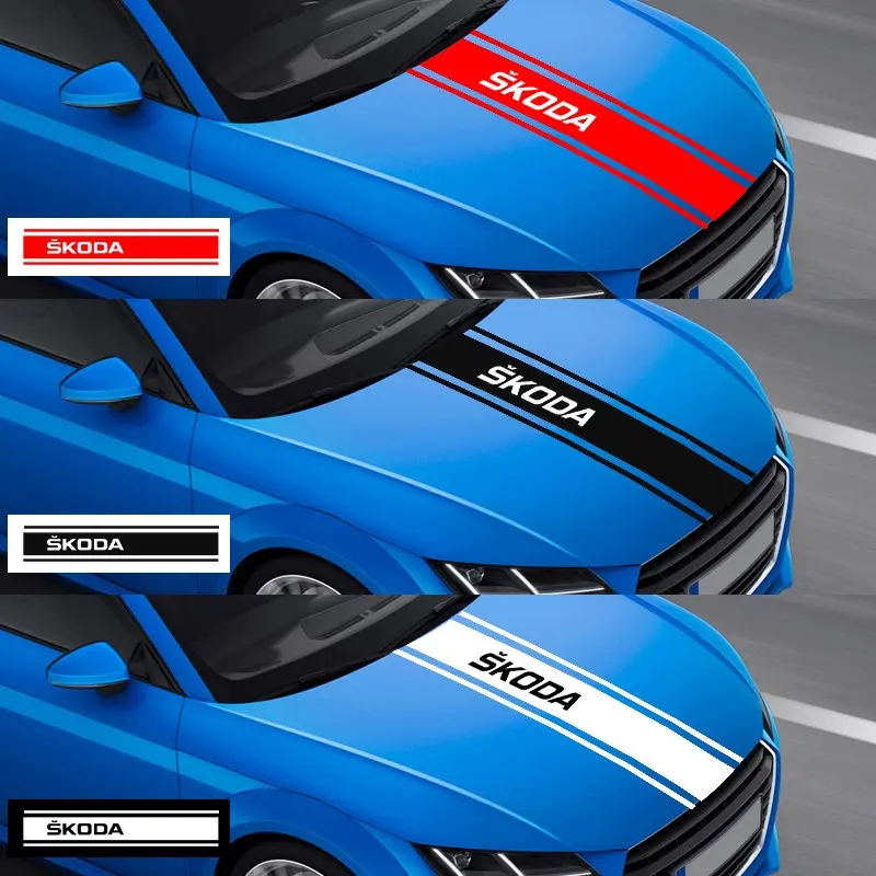Skoda Car Model Specific Hood Decal Sticker, Classic Logo, Thin Film Material, Non-Damaging Original Paint Accessory, Car Decals