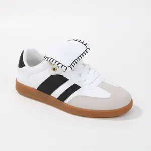Berness Women's Luella2 Colorblock Stripe Sneakers with Oversized Tongue White 10