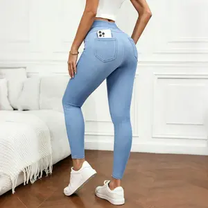 Women’s Classic Denim Leggings, Jeggings for Women with Real Back Pockets, High Waisted Stretch Jeans