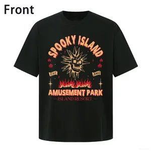 Spooky Island Amusement Park T-Shirt Retro 1800s Halloween Movie Disco Skull Summer Spooky Tee 90s Nostalgia Halloween Unisex Crewneck Oversized Top