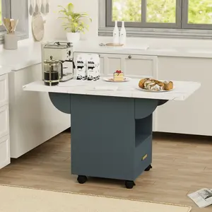 【GOOGREAT】39.4" Wood Folding Dining Table with 4 Wheels, Wood Folding End Table with Wheels, Folding Dining Table with Storage Rack and 1 Drawers, Movable Kitchen Table Extendable Versatile Table Space Saving F