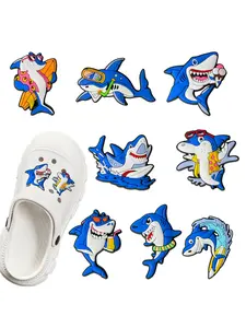 8pcs Cartoon Shark PVC Shoe Accessories, Cute Sandal & Flip Flop Decorations, Shoe Decoration Charms, Perfect Gift Idea, Fun Footwear Add-Ons