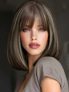 Women's Medium Short Straight Hair Wig, Straight Bob Wigs, Fashionable Natural Look, Stylish and Comfortable, Perfect for Everyday Use, Straight Synthetic Wigs
