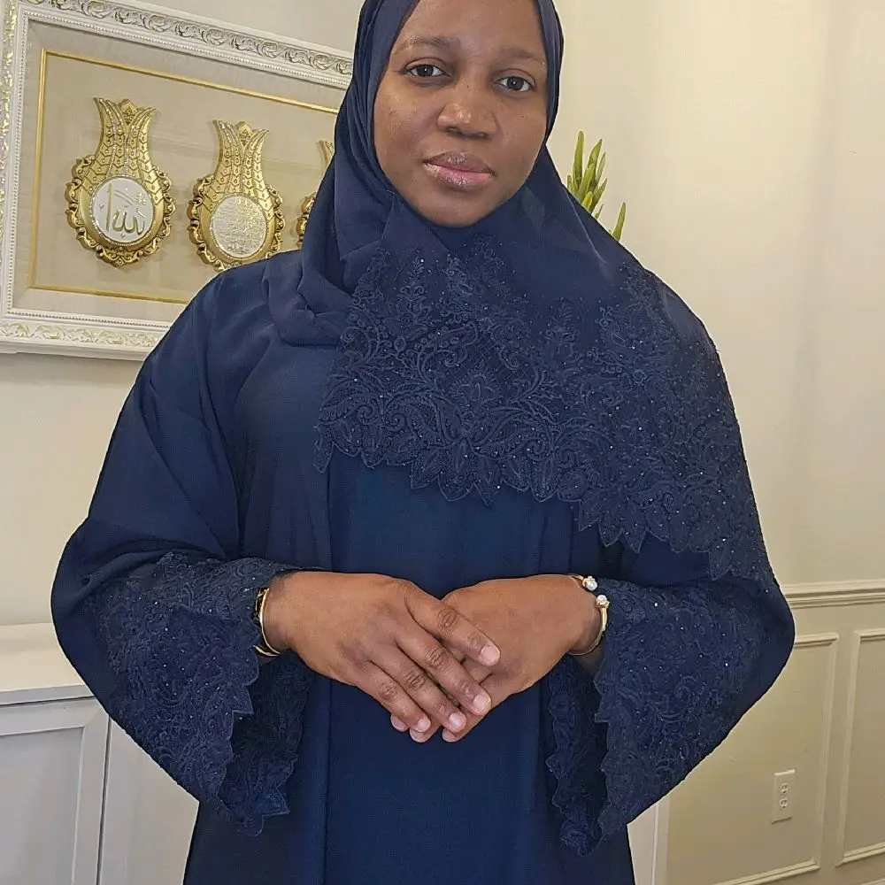 Regal Lace Detailed Abaya in Dark Color with Lace Trim and Long Sleeves