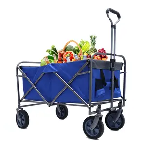 【DOOSARG】Foldable Wagon with Wheels, Portable Heavy Duty Collapsible Beach Cart - Large Capacity Utility Wagon for Shopping, Sports, Camping，Garden，Grocery