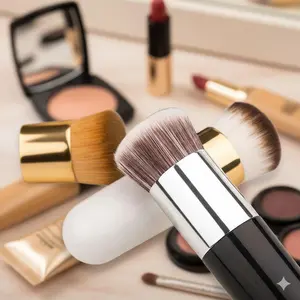 Flat Top Foundation Brush Set - 6 Colors, Dual-Fiber Synthetic Bristles for Streak-Free Makeup, Soft & Antibacterial, Ergonomic Non-Slip Grip, Travel Pouch Included. Ideal for Liquid, Powder & Cream, Face Makeup Brushes
