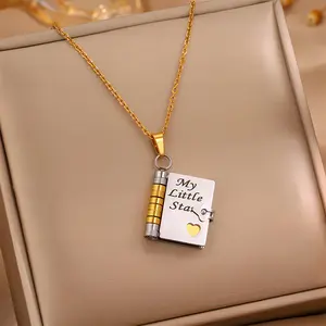 Titanium Steel Love Letter Collarbone Necklace, Openable Pendant Jewelry with Engraved Design, Gift for Daughters & Sons, Temperament Day Collar for Girls, Titanium Steel Necklaces
