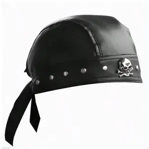 PU metal skull head without brim pirate hat party crew cap stylish performance motorcycle hat sports cap
