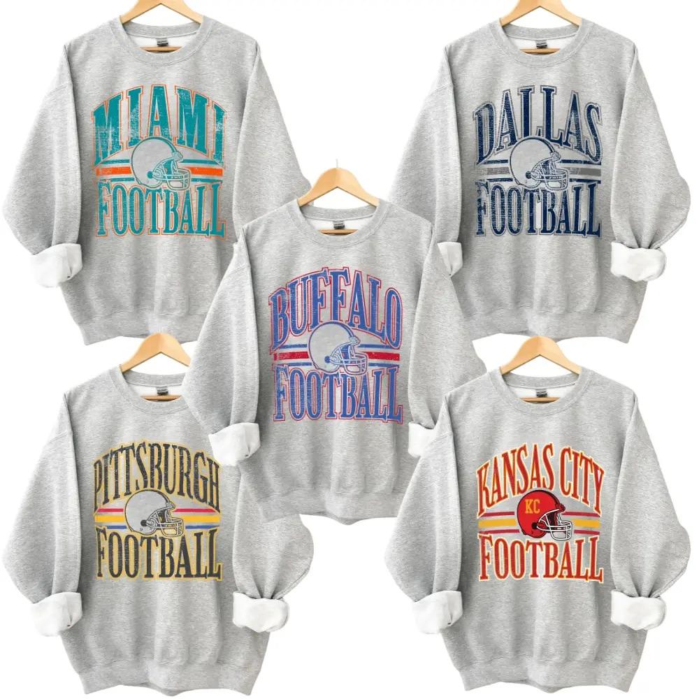 Vintage All Team Football ASH GREY Crewneck Sweatshirt, Hometown Football Game Day Pullover, Vintage Football Throwback Graphic, Gift For Fans Cotton Trending