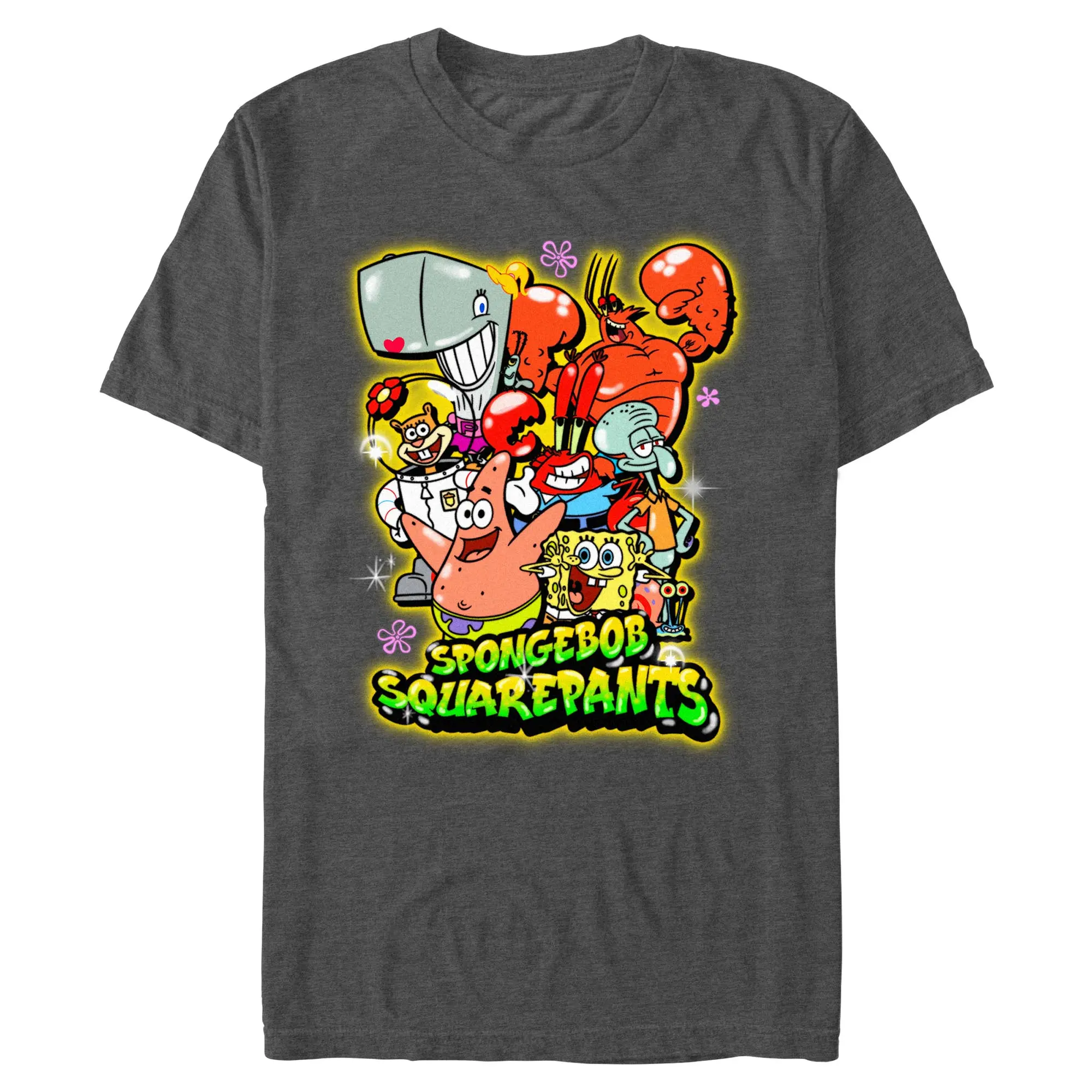 Mens SpongeBob SquarePants Airbrush Neon Group Shot T Shirt