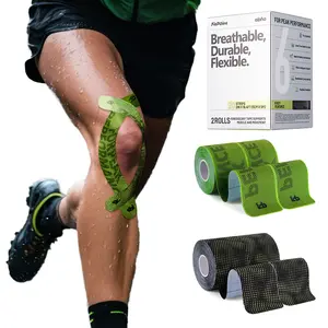 FitPoint Kinesiology Tape – 2 Rolls (40 Pre-Cut Strips) – Ultra-Sticky Athletic Tape for Joint Support – Elastic Kinesio Tape for Knee, Wrist, Ankle – Black & Green