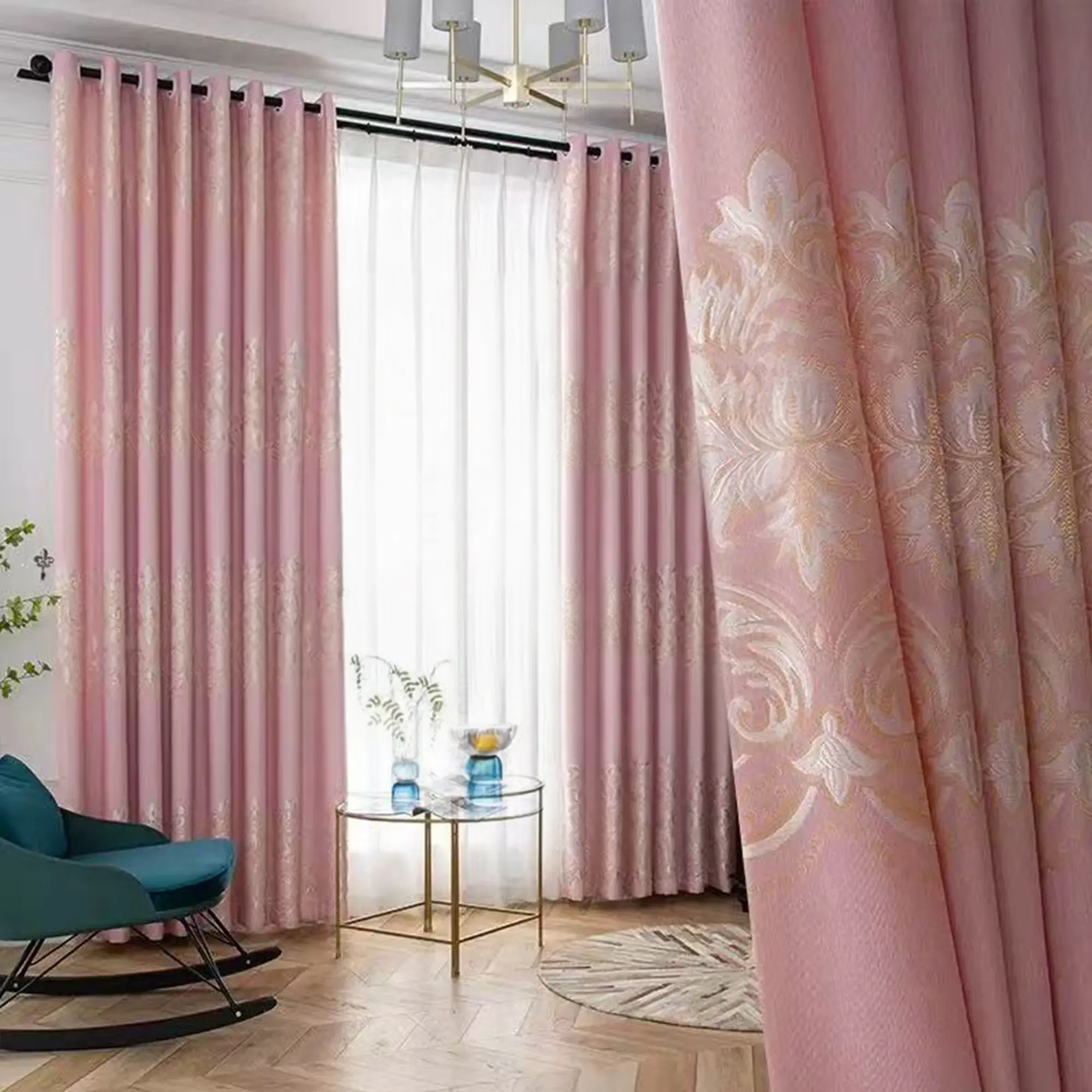 1pc Nordic Style Lacquard Living Room Essential, European Embroidered Curtain For Windows Thickened Light Blocking, bedroom livingroom kitchen Home Comfort Pull Full ,beige blue pink grey choose, Window Curtains