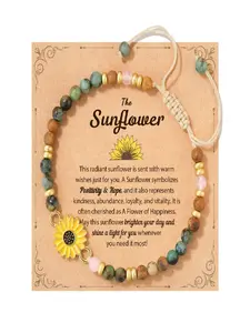 Sunflower Bracelet for Women, Flower Design Bracelet, Adjustable Beaded Stretch Bracelet, sunflower gifts for women, Minimalist, Comfort Fit Lightweight, Birthday Christmas Gift for Friends Coworkers Daughter, Complimentary gift card