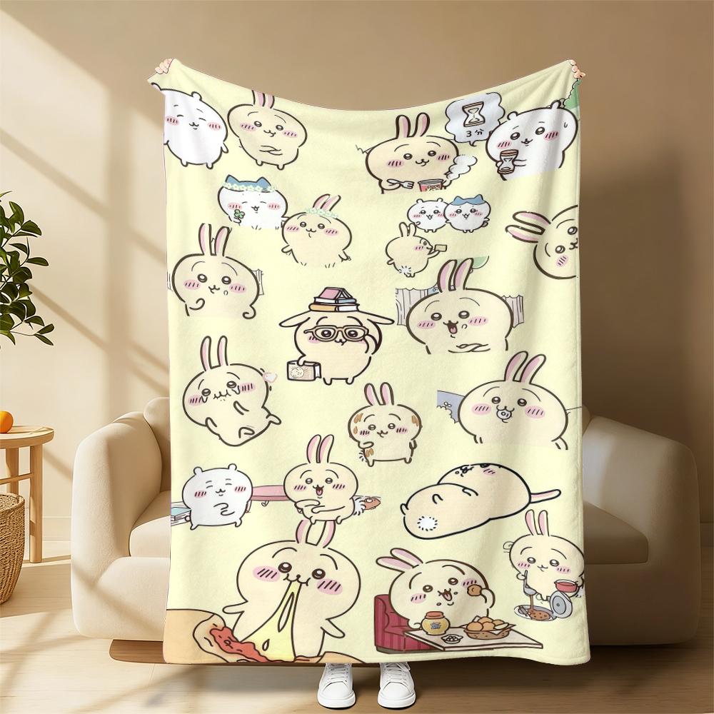 Countdown Sale! Kawaii Chiikawa Rabbit Doodle Blanket – Cozy Fluffy Plush for Cute Aesthetic Lovers  Soft & Cuddly Gift to Wrap Your Loved Ones in Cuteness Fluffy Plush for Lazy Days, Anime Marathons & Snuggles Suitable for all four seasons