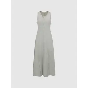 URBAN REVIVO Women's 2026 Summer U-Neck Sleeveless Seamed A-Line Midi Dress Skirt, Casual Wear, Polyester-Cotton Fabric