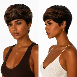 Short Pixie Cut Wig for Black Women | Virgin Human Hair with Bangs | Colorful Highlights Layered Style | Soft, Natural, Glueless Wear for Daily & Fashion #SummerVibes