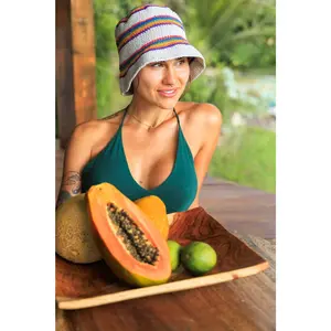Boho Crochet Hat - Hemp Striped Beach Hat