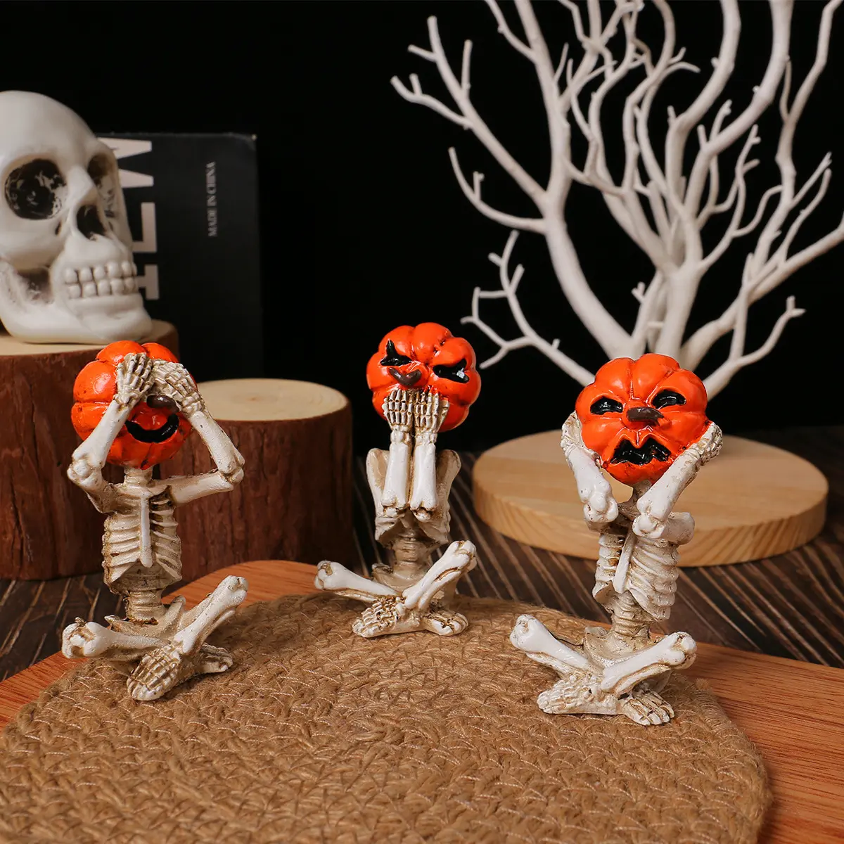 Pumpkin Head Skull Sculpture Ornament Home Halloween Horror Skull Pumpkin Head