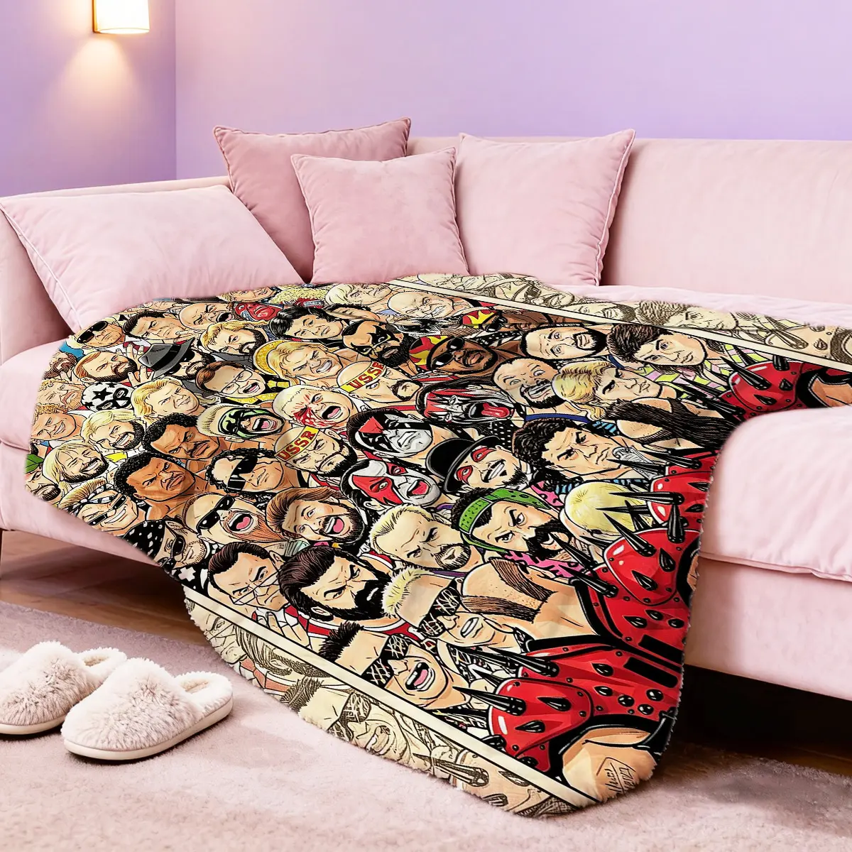 WWF Wrestling Star Cartoon Faces Fleece Fabric Blanket - Foldable, Portable, Lightweight, Multi-functional Thin Throw for Home Sofa, Bed, Room Decor, House Decor WWF Wrestling Star Cartoon Faces Fleece Fabric Blanket - Foldable, Portable, Lightweight, Multi-functional Thin Throw for Home Sofa, Bed, Room Decor, House Decor