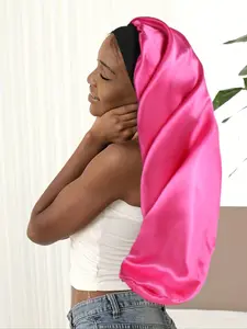 Solid Color Sleep Bonnet, Soft Comfortable Long Satin Bonnet with Wide Band, Hot Pink Hair Bonnet for Women, Sleeping Bonnet for Daily Use, Hair Wraps