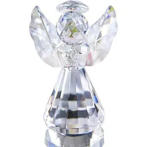 Crystal Guardian Angel Figurine Paperweight, Clear Glass Artistic Home Decor Ornaments, Cute Romantic Christmas Angel Statue Gift for Women, Collectible Figurine