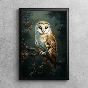 Majestic Barn Owl Art | Dark Academia Owl Print, Vintage Owl Wall Decor, Gothic Cottagecore Animal Art, Floral Owl Painting, Unframed