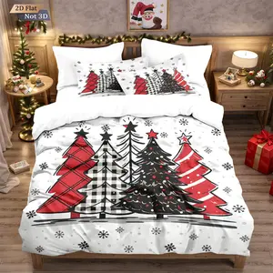 Christmas Theme Bedding Set, Polyester Fiber, 3-Piece Includes Fitted Sheet & Two Pillowcases, Universal Size