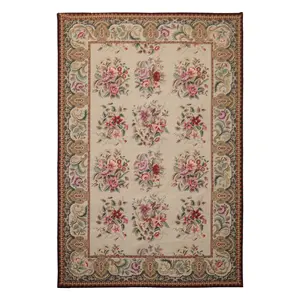 6x9 Hand Woven Wool Ivory French Needlepoint Traditional Rug